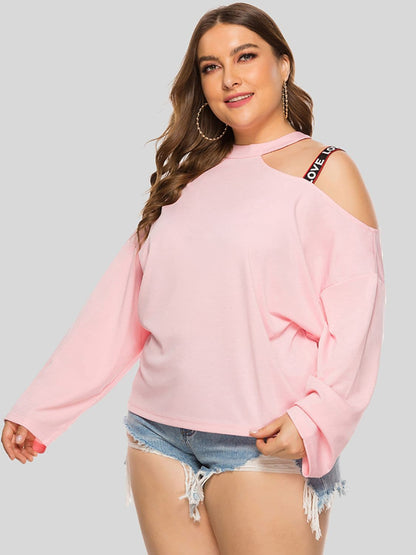 Plus Size Cold-Shoulder Round Neck Blouse.