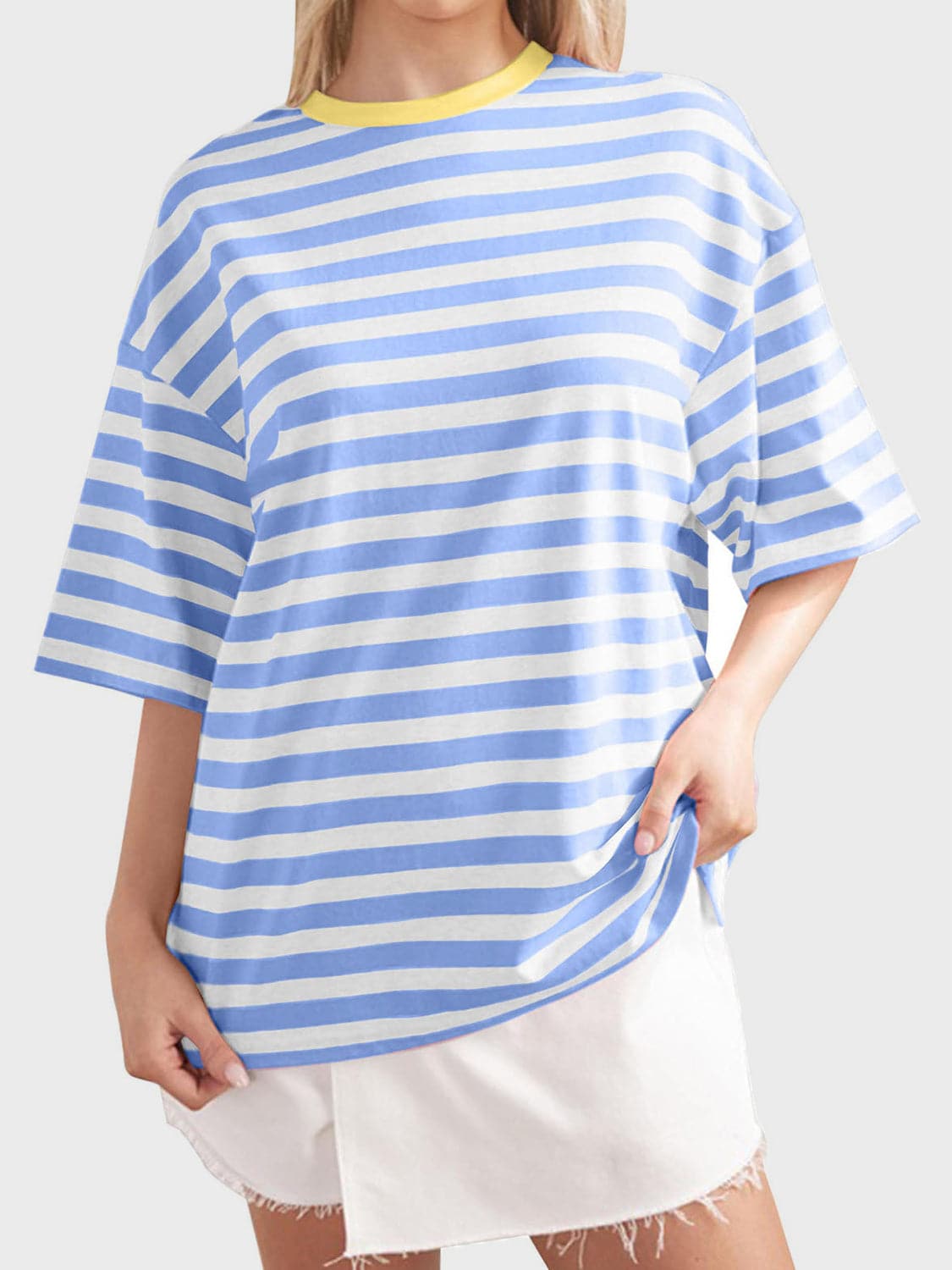 Striped Round Neck Half Sleeve T-Shirt.