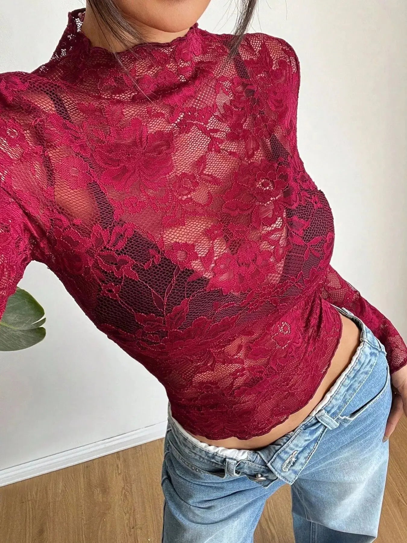 Elegant Floral Lace Long Sleeve Top Simply Love