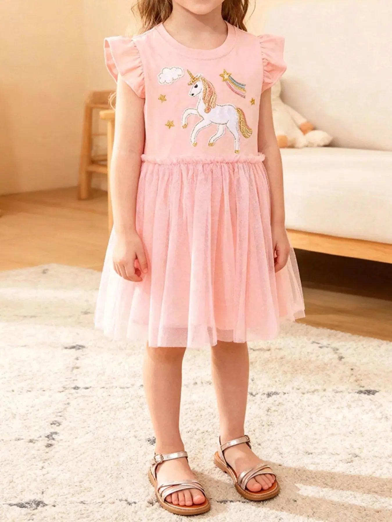 Children's Unicorn Ruffle Sleeve Tulle Dress Simply Love