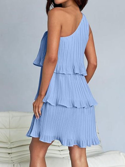 chic sheer mini dress with ruffles in light blue