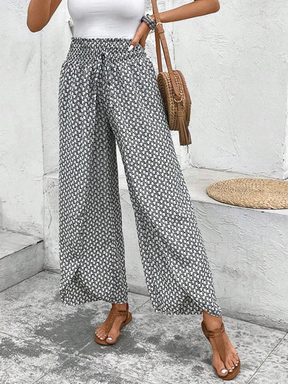 Tied Printed Wide Leg Pants.