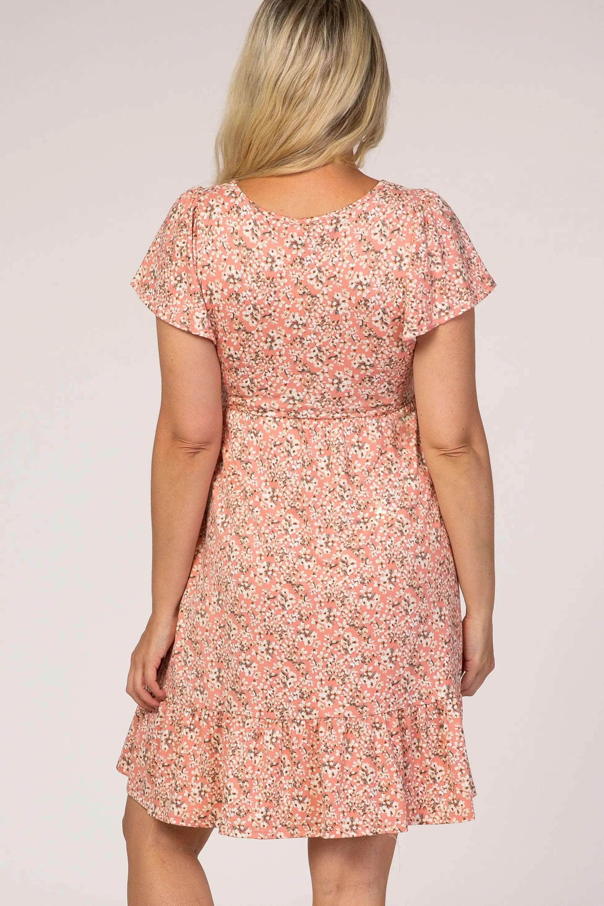 Pink Floral Ruffle Accent Maternity Dress PinkBlush