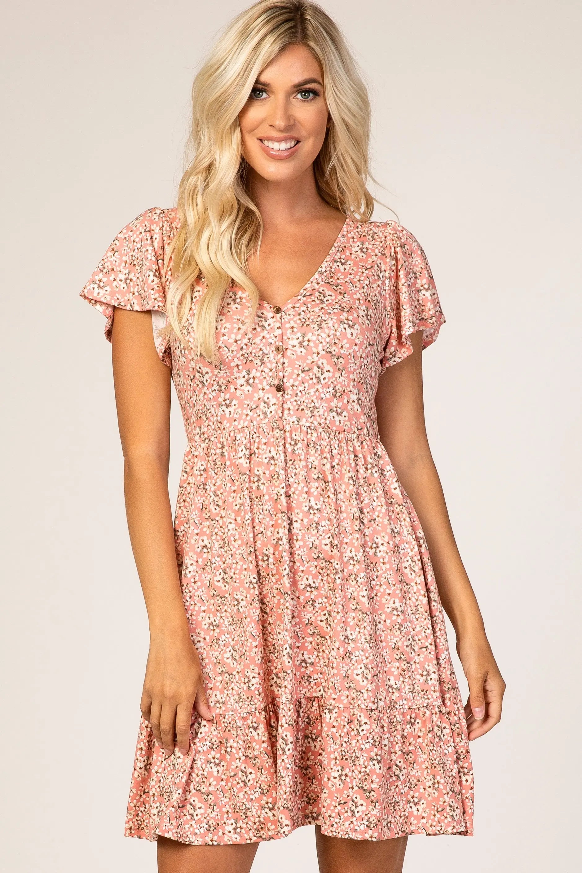Pink Floral Ruffle Accent Dress PinkBlush