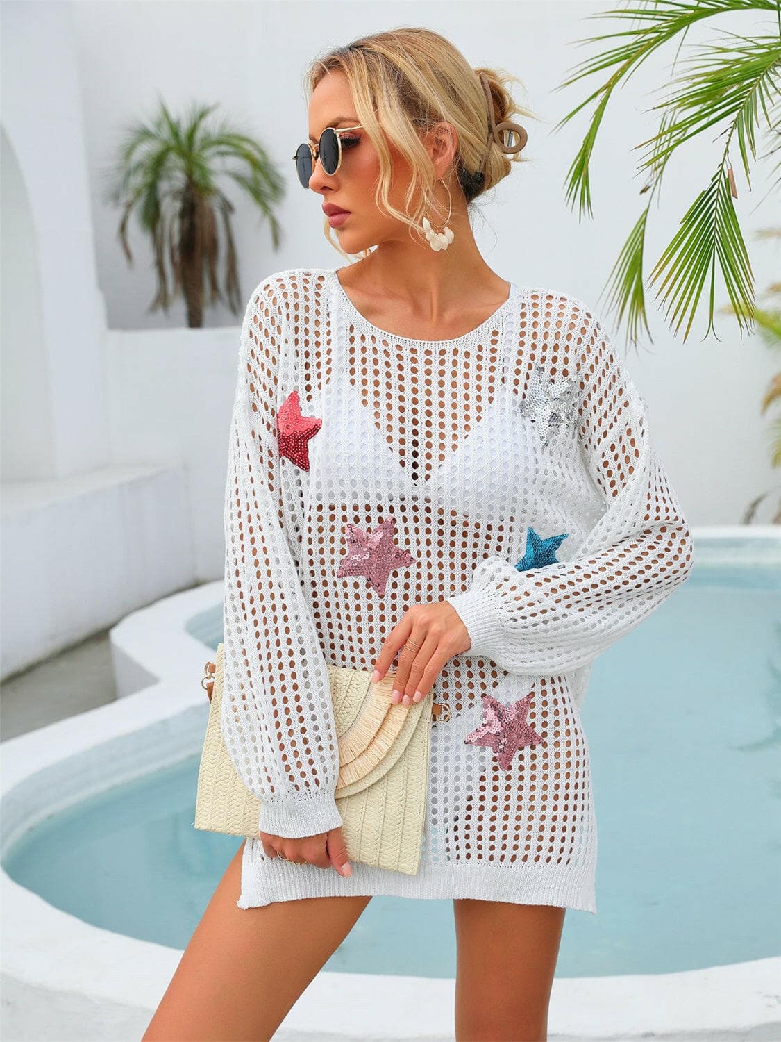 Shimmering Star Long Sleeve Sheer Cover Up.