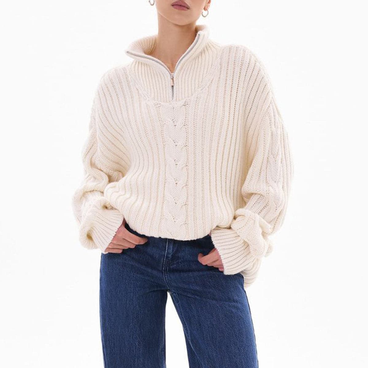 Ribbed Half Zip Long Sleeve Sweater.