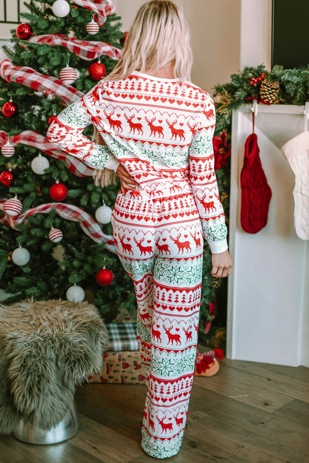 White Christmas Print Pullover and Pants Lounge Set