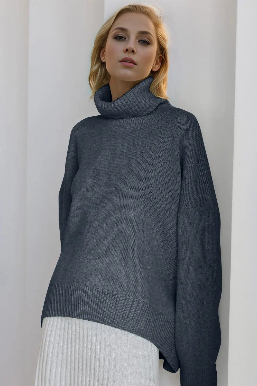 Basic Bae Turtleneck Dropped Shoulder Long Sleeve Sweater - Love Salve