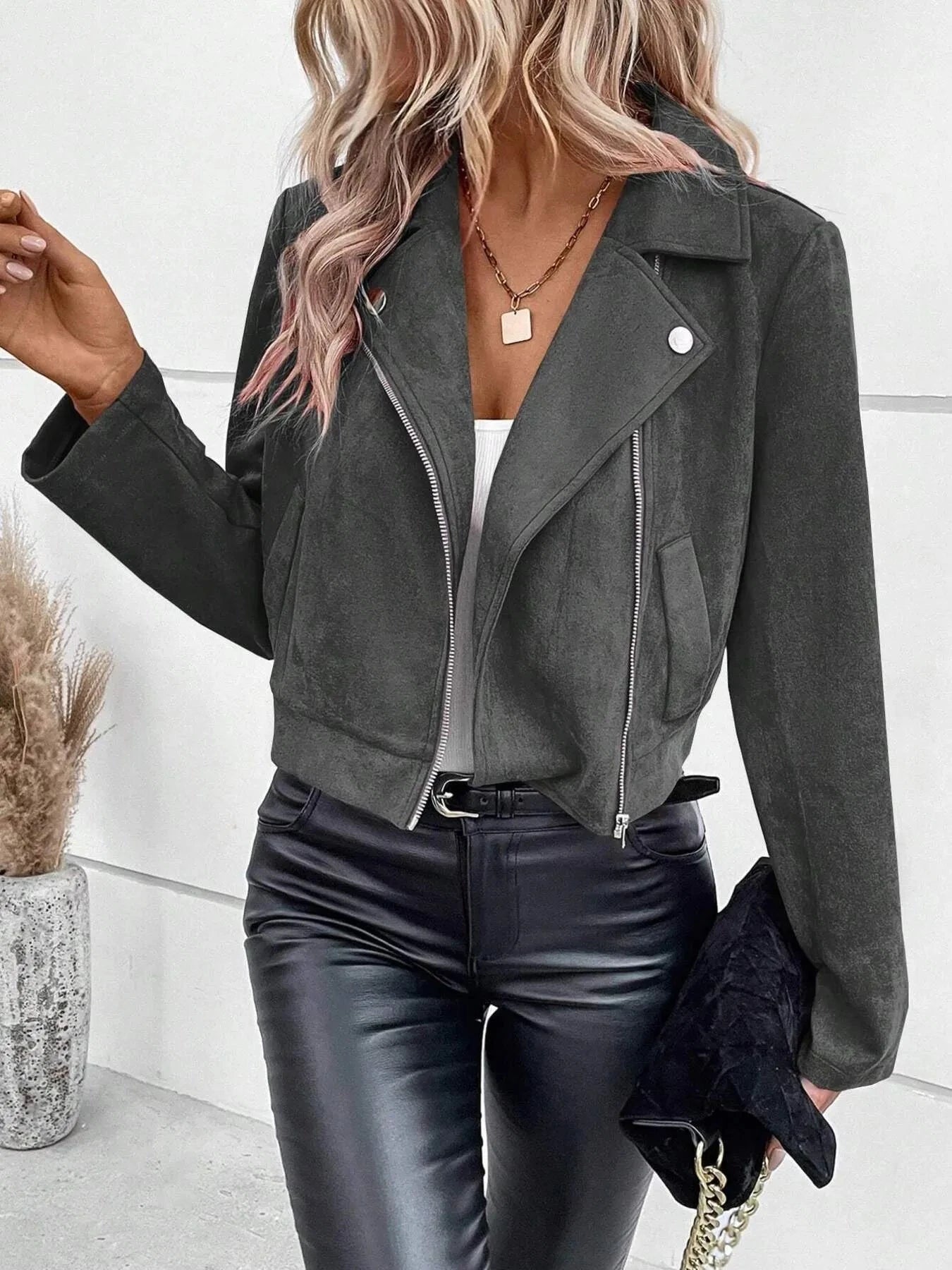 Bold & Bossy Zip-Up Suede Moto Crop Jacket Coco’s Tee Boutique