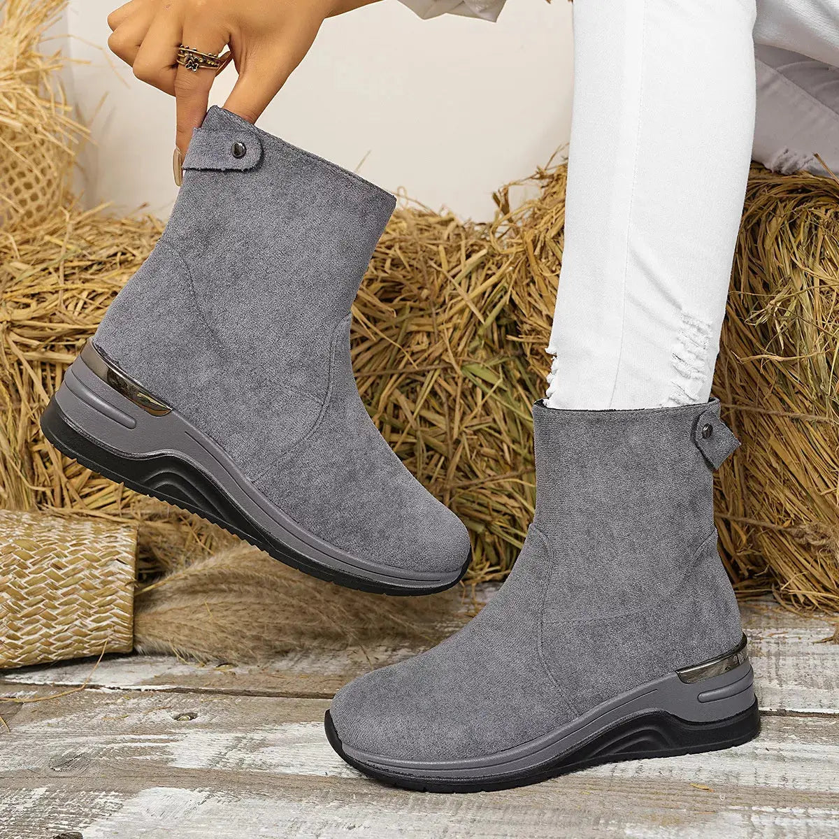 Suede Ankle Boots with Wedge Heel Simply Love