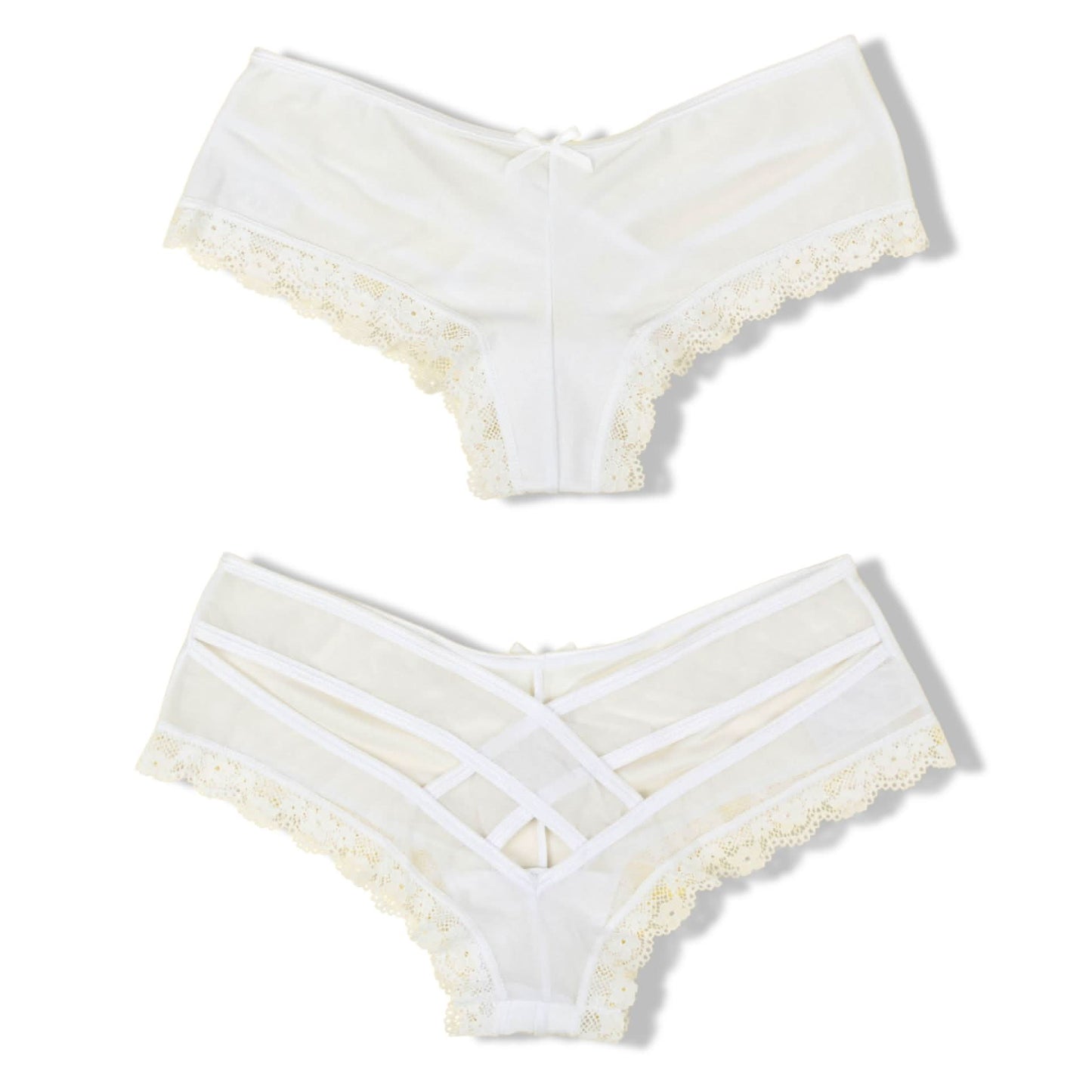 Love Salve women's lace cross underwear with low-rise waistband for ultimate comfort (US, Alpha, Small, Regular, Regular, White)