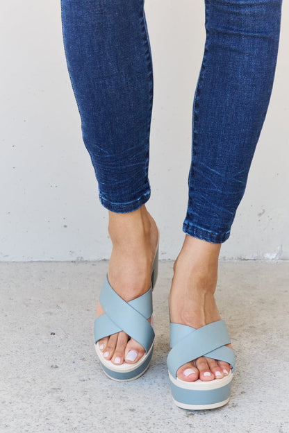 Weeboo Cherish The Moments Contrast Platform Sandals in Misty Blue.