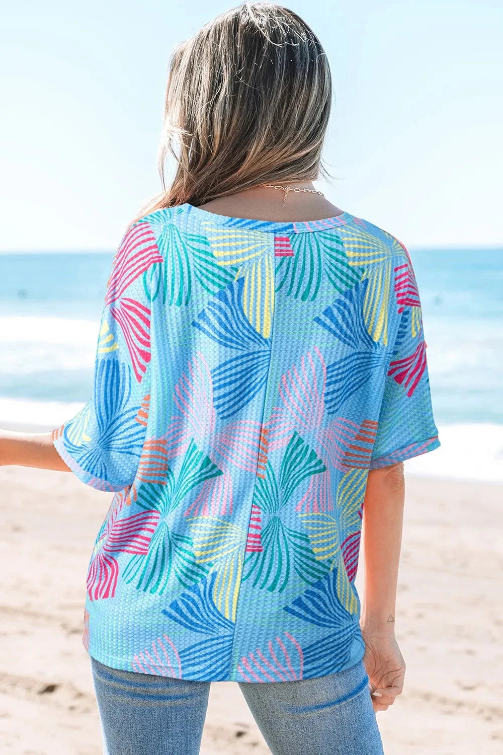 Printed Round Neck Half Sleeve Top Simply Love