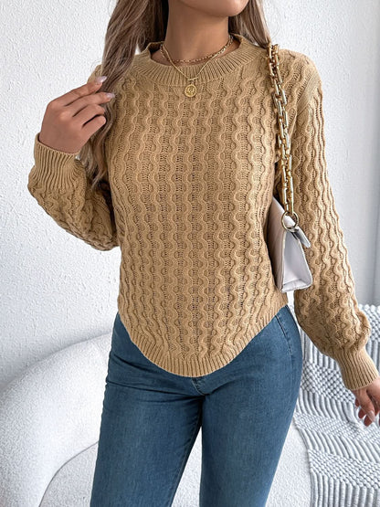 Asymmetric Hem Round Neck Long Sleeve Sweater