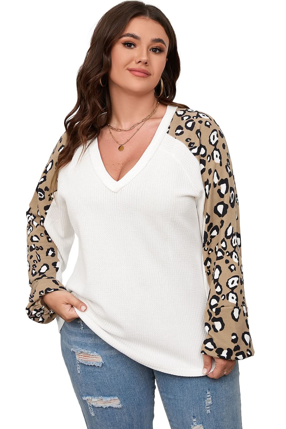 Beige leopard print plus size top - Love Salve 