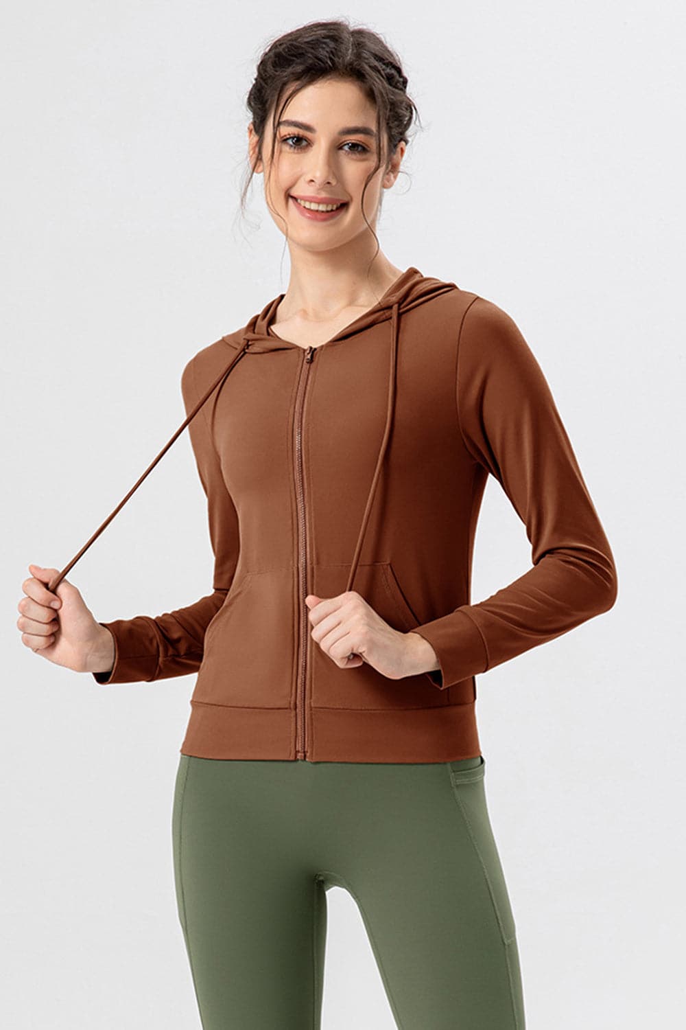 Drawstring Zip Up Hooded Active Outerwear.