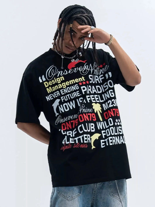 Men's Letter Round Neck Short Sleeve T-Shirt Simply Love