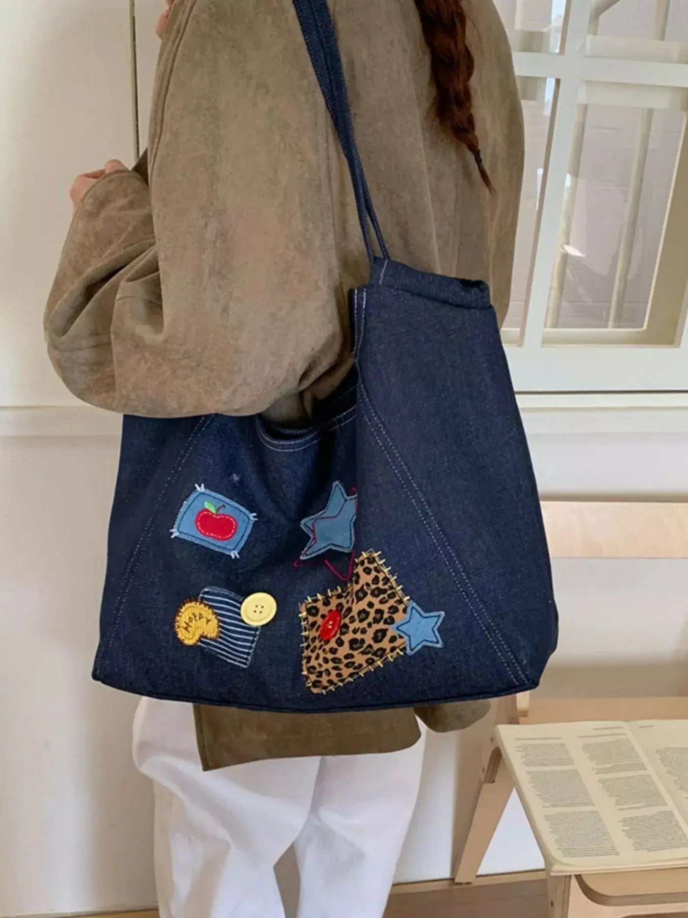 Denim Patchwork Embellished Handbag Simply Love