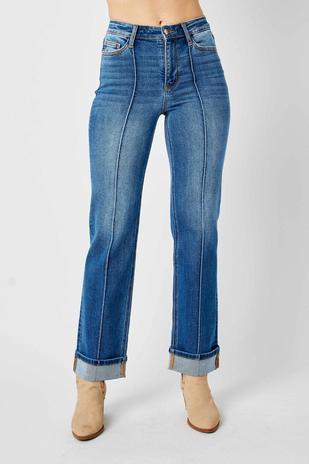 Judy Blue Full Size High Waist Front Seam Detail Straight Jeans.