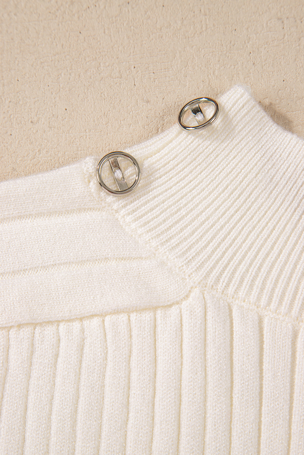 Chic white ribbed knit sleeveless high neck sweater vest