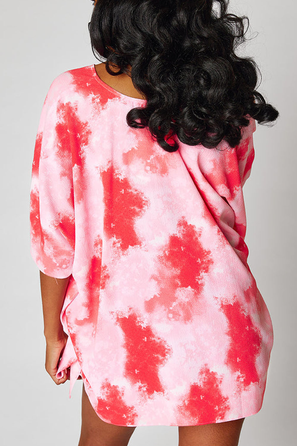 Vibrant red plus size tie-dye tunic with 3/4 sleeves