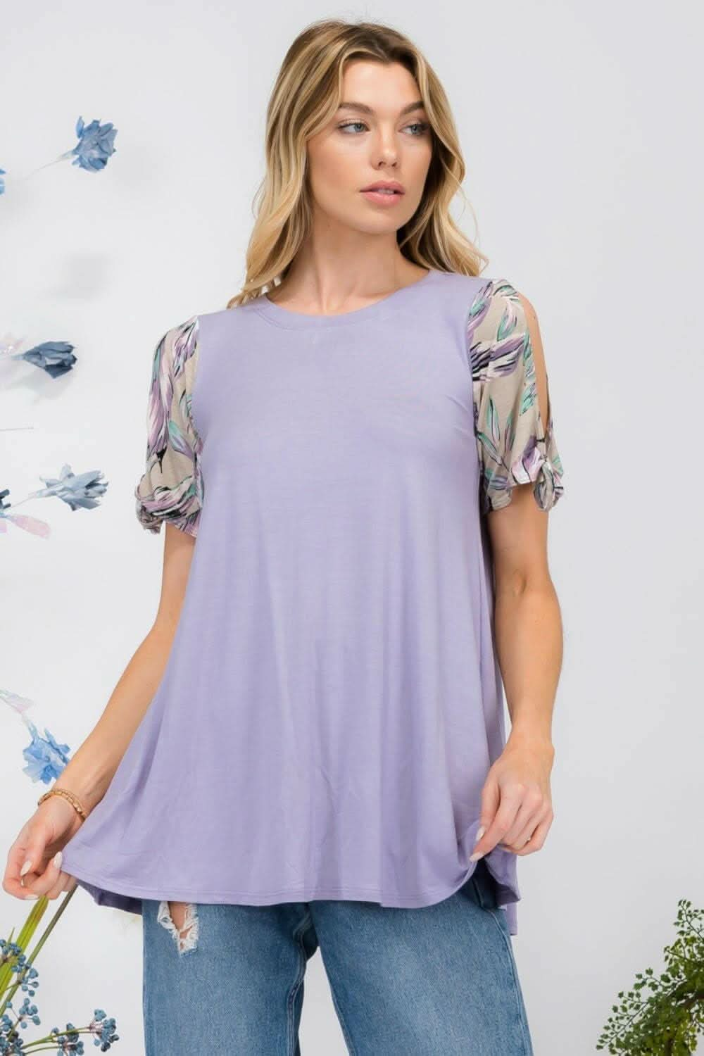 Chic open tie sleeve blouse with round neck design