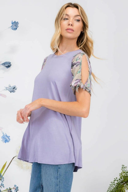 Chic open tie sleeve blouse with round neck design