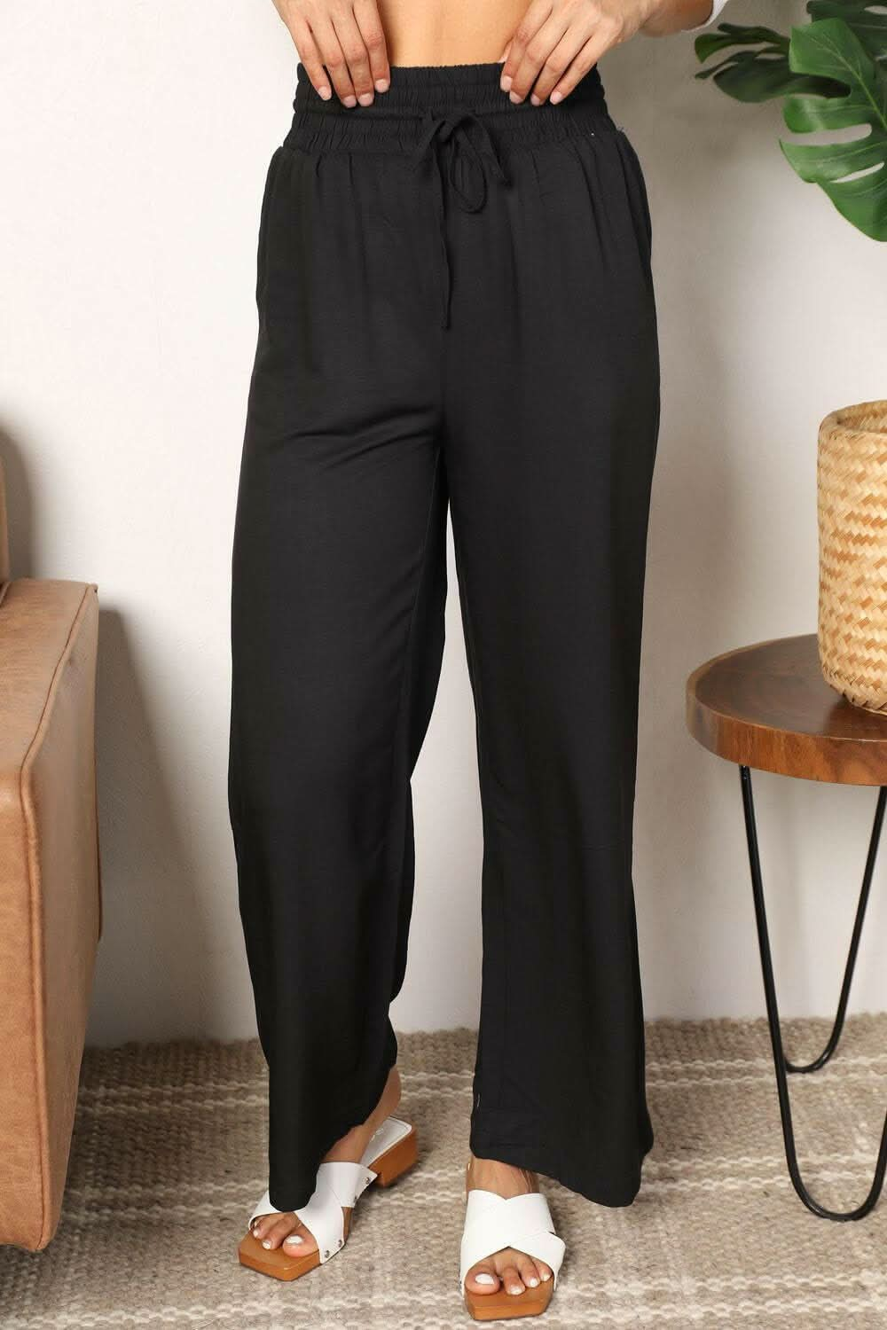 Chic wide-leg pants with drawstring smocked waist