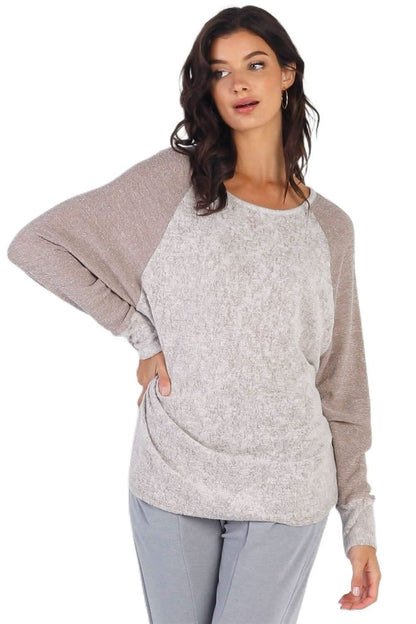 Elevate your style with the Cherish Apparel contrast long sleeve top in taupe