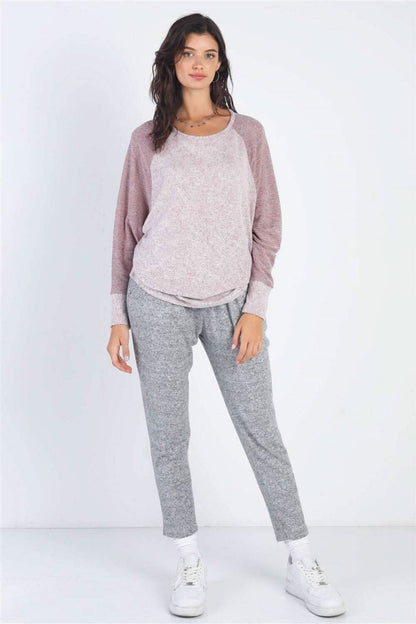 Cherish Apparel chic long sleeve contrast top in heather grey