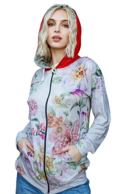 Floral charm zip-up hoodie for a cozy chic look