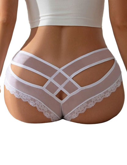 Love Salve women's lace cross underwear with low-rise waistband for ultimate comfort (US, Alpha, Small, Regular, Regular, White)