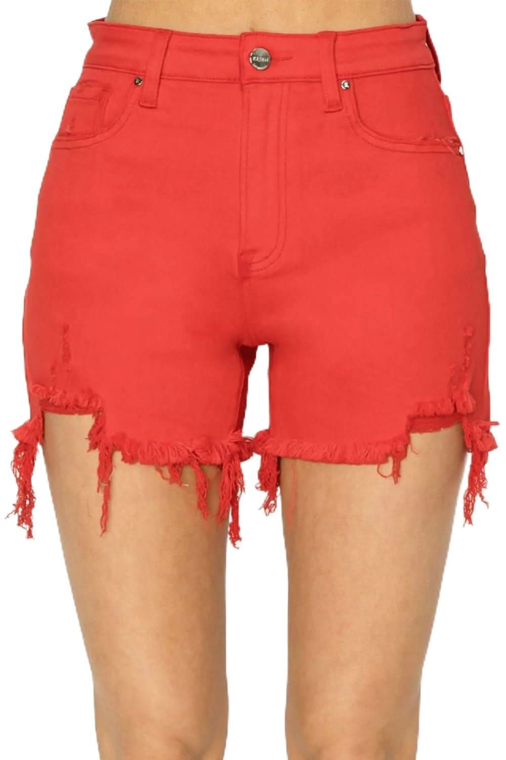 Chic edge high rise distressed denim shorts