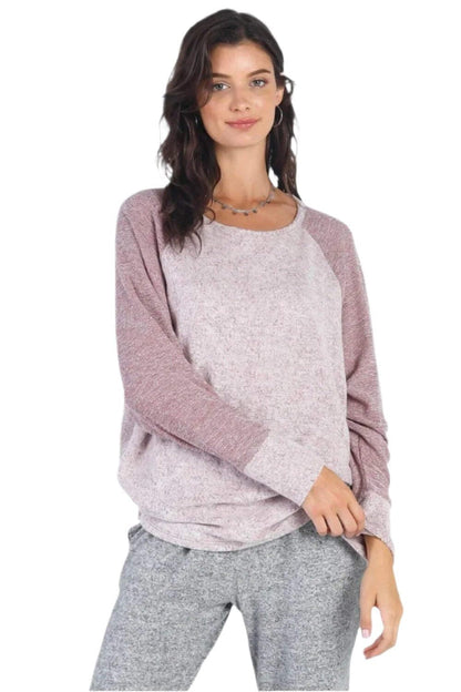 Chic burgundy contrast long sleeve top by Cherish Apparel