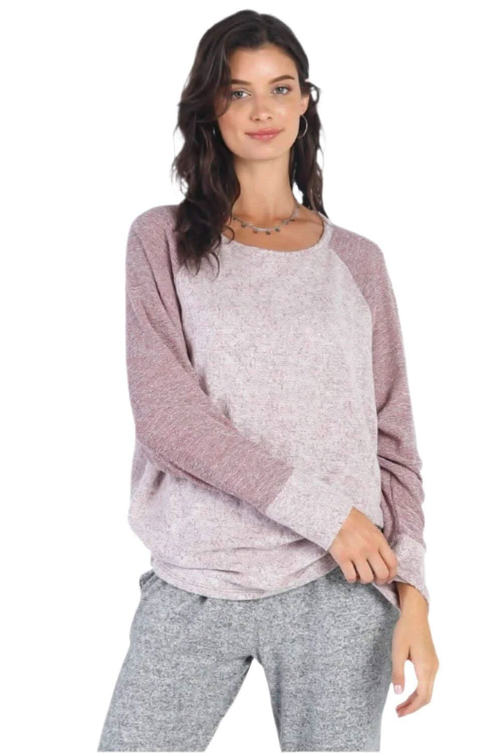 Elevate your style with the Cherish Apparel contrast long sleeve top in taupe