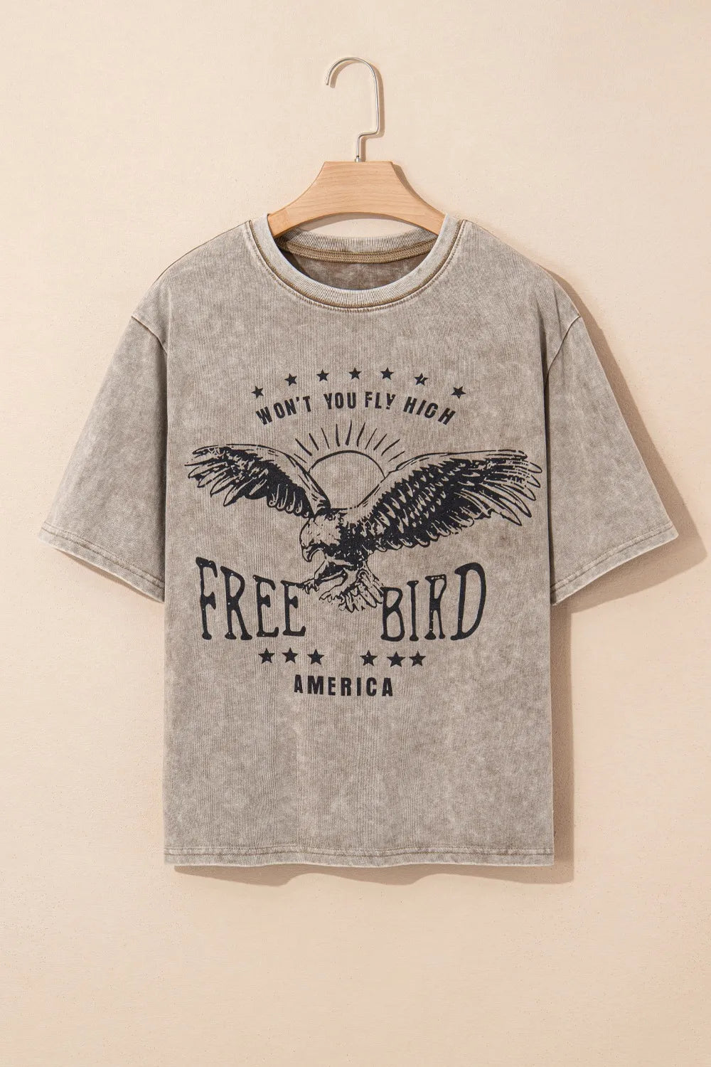 AMERICA FREE BIRD Vintage Graphic Mineral Washed Tee - Product back view by Simply Love