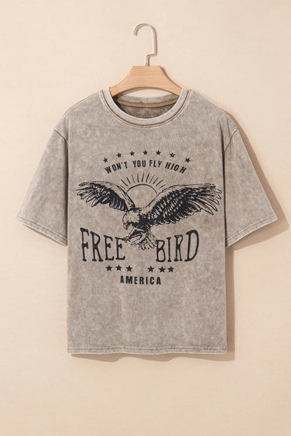AMERICA FREE BIRD Vintage Graphic Mineral Washed Tee - Product back view by Simply Love