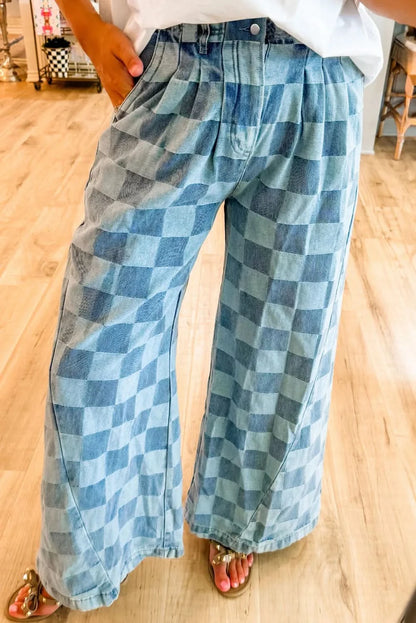 Plaid Wide Leg Trousers with Functional Pockets