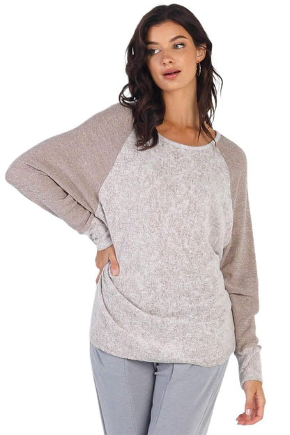 Chic taupe contrast long sleeve top by Cherish Apparel