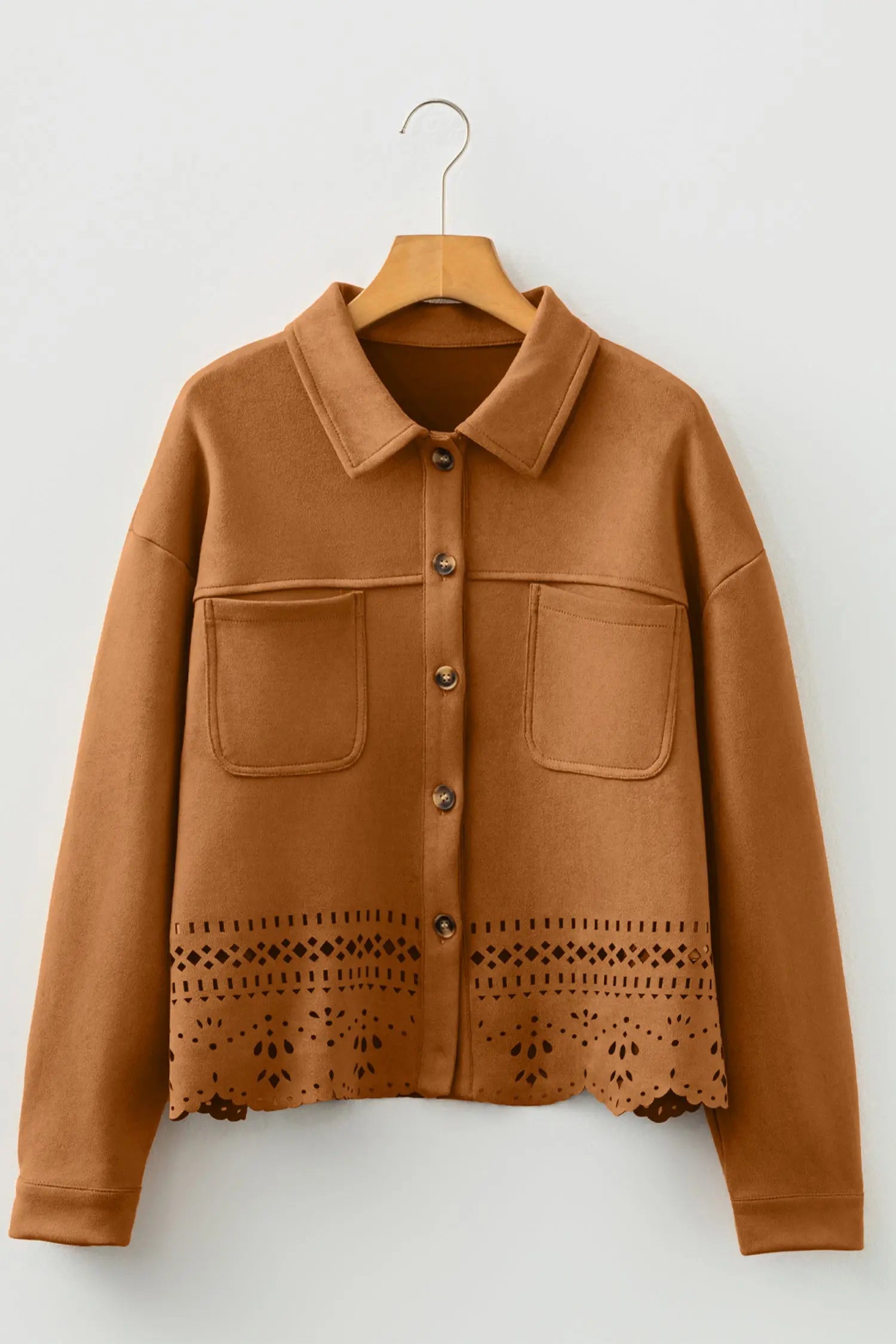 Thai Curry Solid Color Faux Suede Retro Jacket With Hollowed Detail Dear-Lover Dropshipping