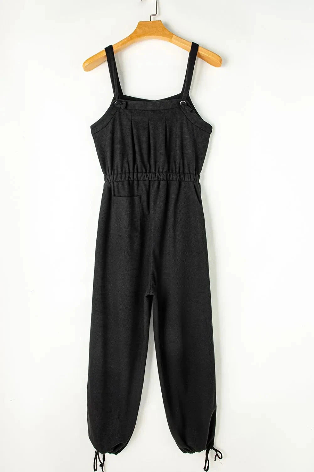 Knotted Straps Button Textured Drawstring Jumpsuit Simply Love
