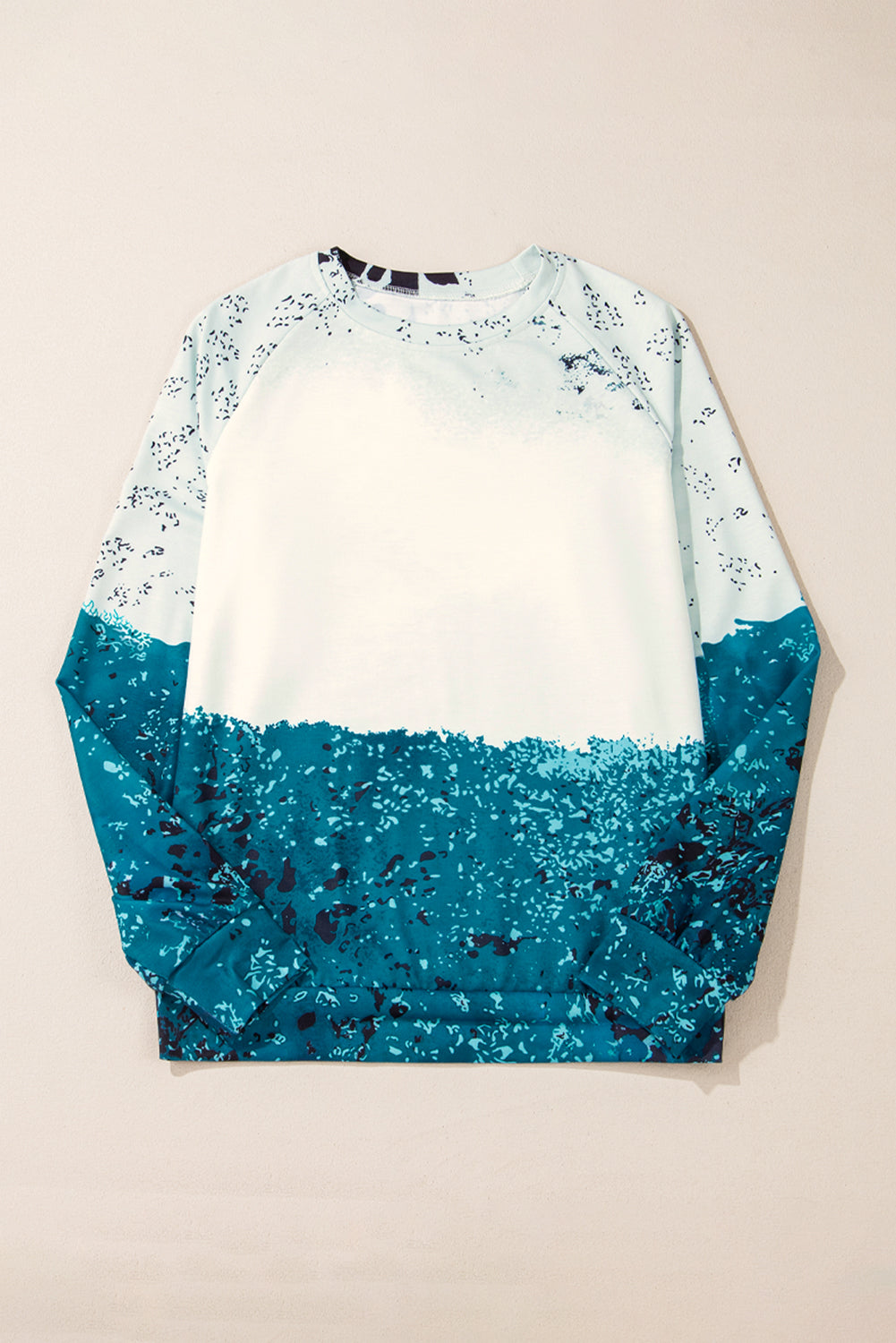 Chic blue tie dye cow print color block sweatshirt