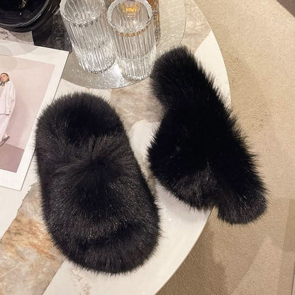 Fuzzy open toe platform slippers