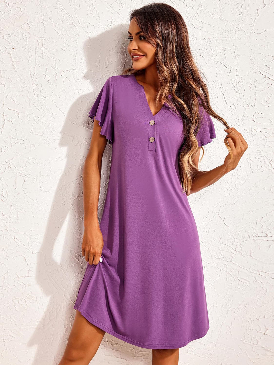 Notched Short Sleeve Lounge Dress.