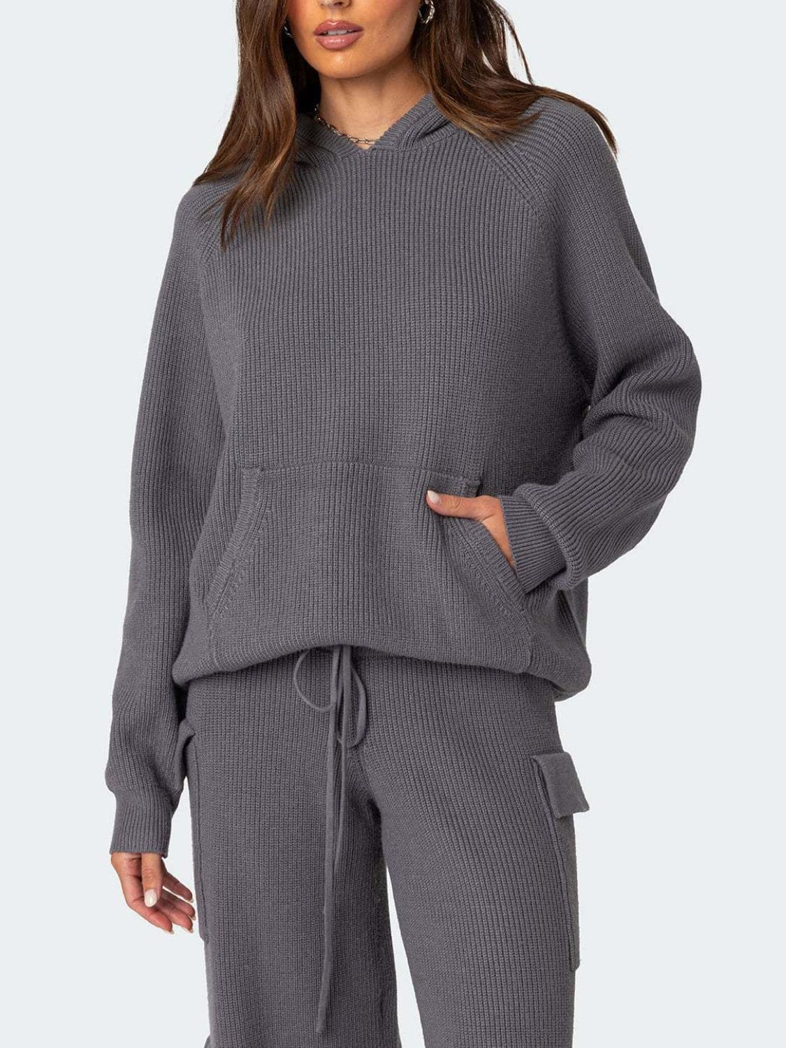 Cozy two-piece hooded sweater set with pocketed design