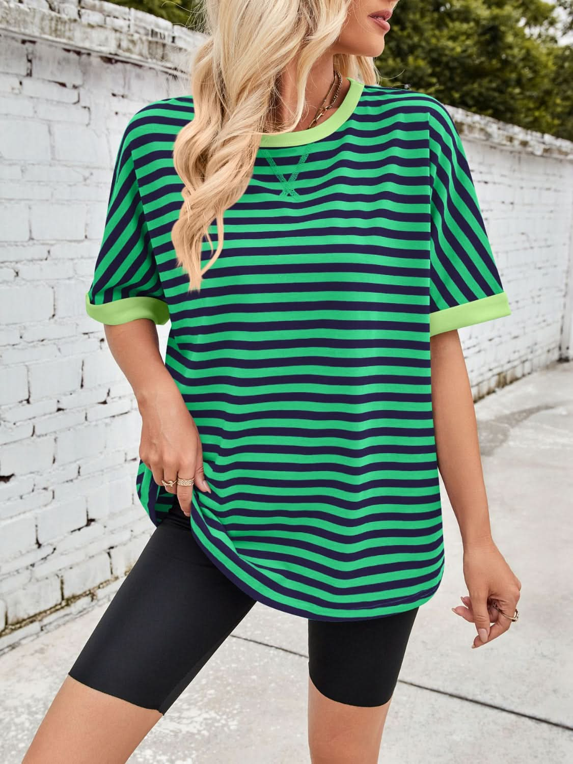 Lovelet Striped Round Neck Half Sleeve T-Shirt