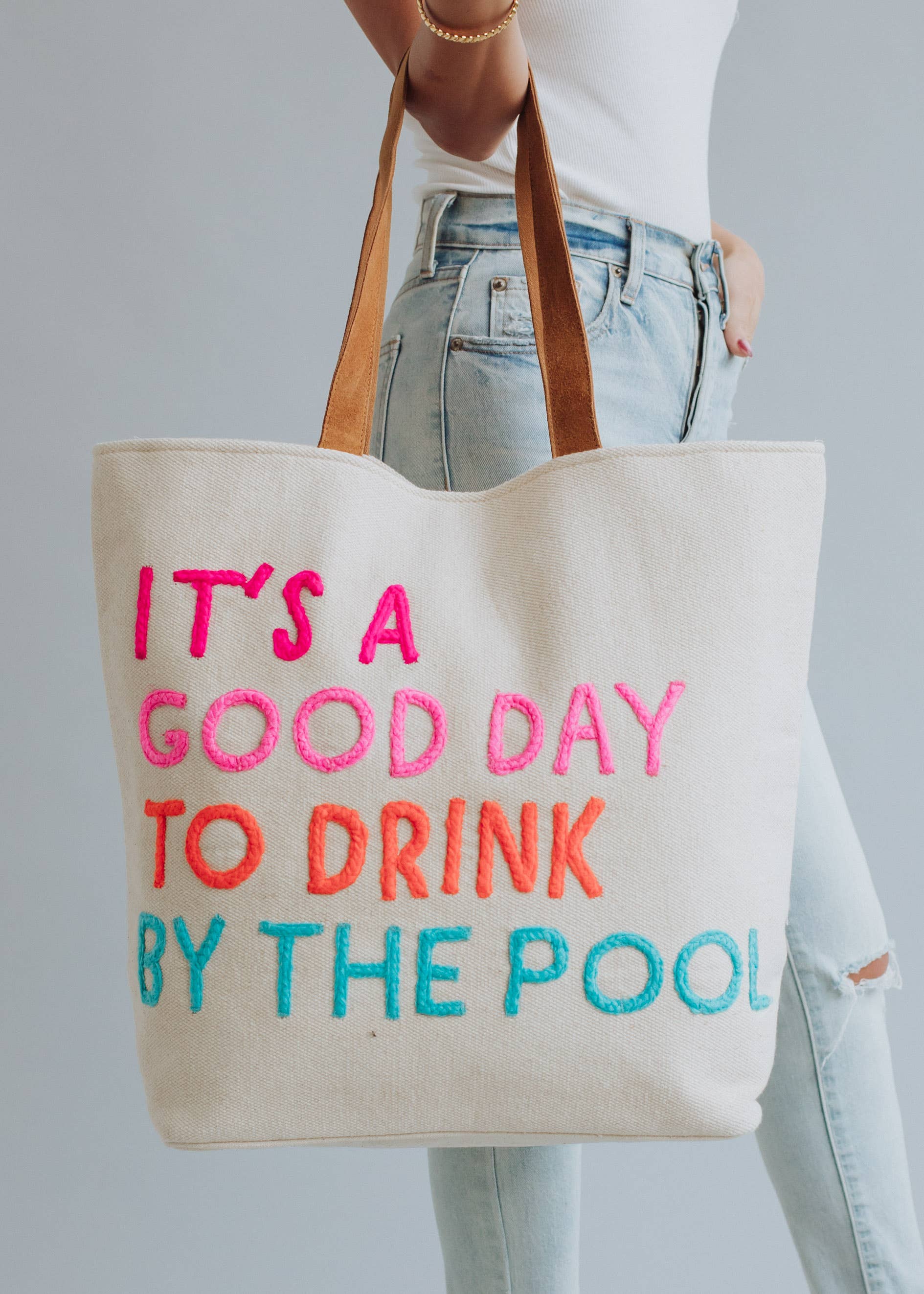 Poolside Bliss Cotton Tote Beach Bag With Colorful Design Fitkitty Culture Athleisure Wear, Yoga Wear & Women's Clothing