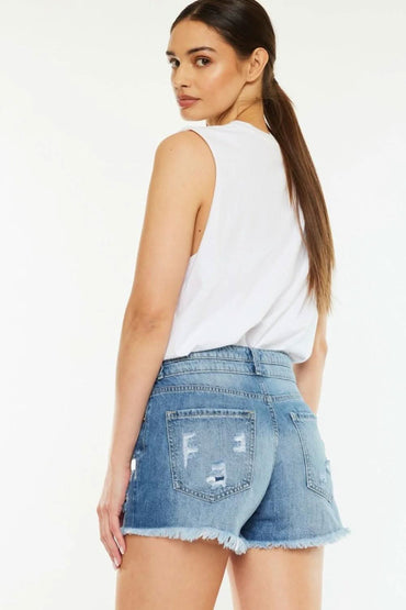 Love Salve Full Size High Rise Raw Hem Denim Shorts