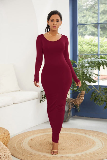 Round Neck Long Sleeve Maxi Wrap Dress.