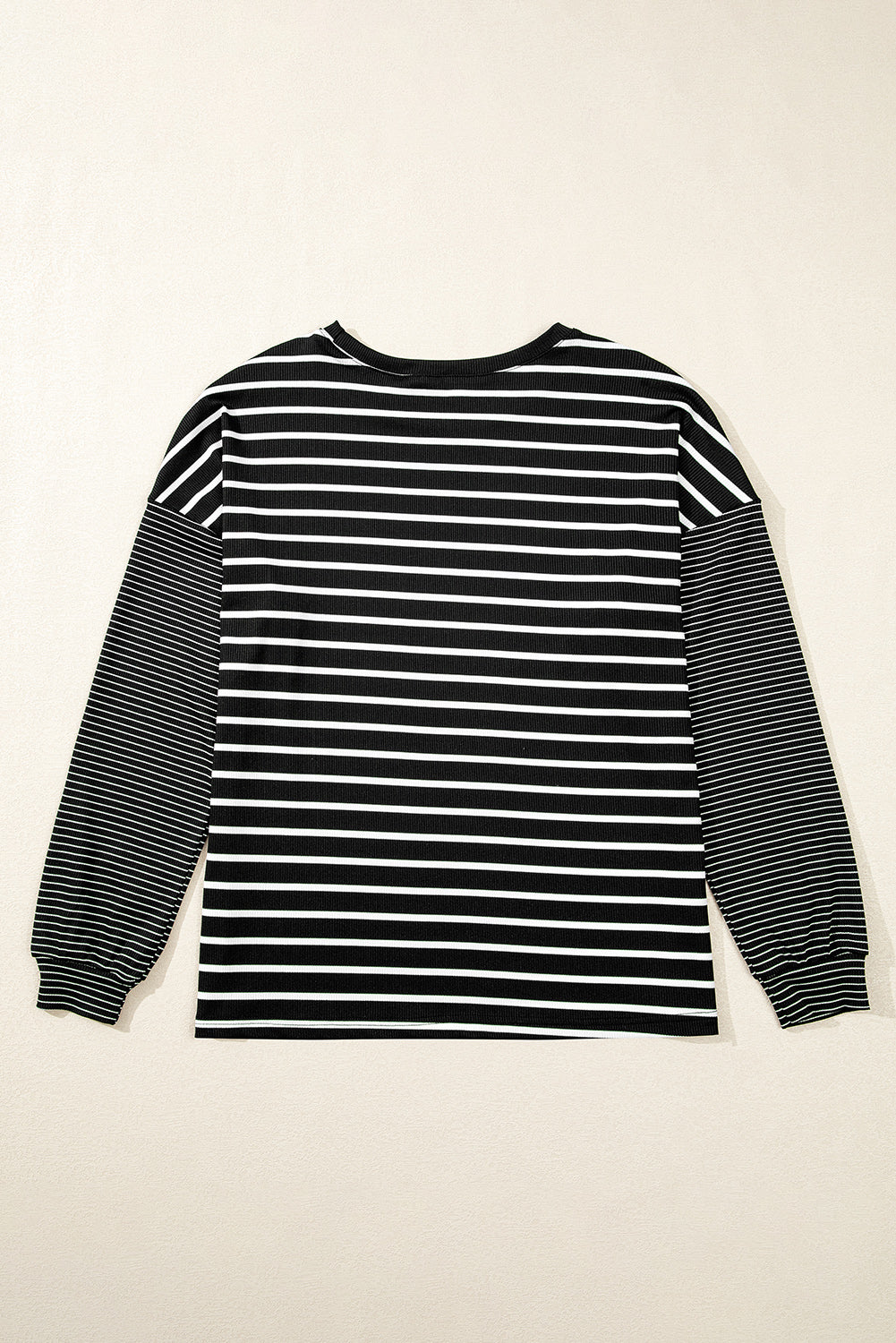 Chic black striped patchwork long sleeve tee for effortless style